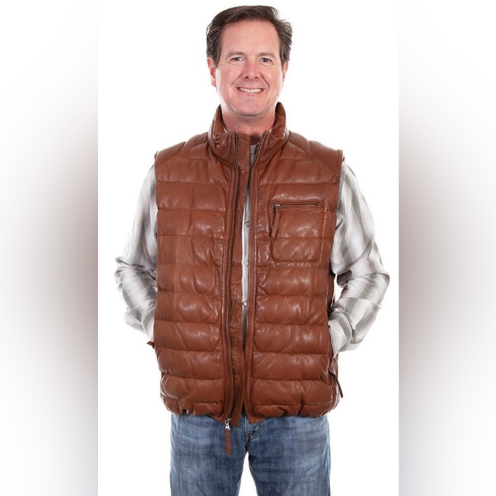 Scully Cognac Ribbed Lamb Leather Vest Sz M